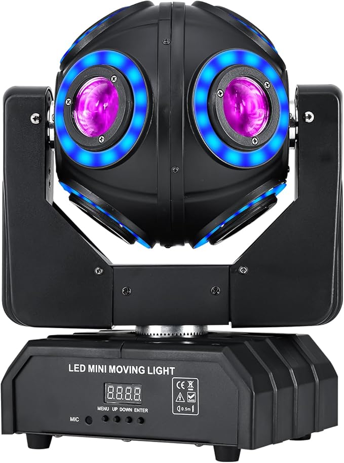 Moving Head Light 8 LED RGBW Beam DJ Light with DMX512 Sound Activated 360°Rotation Stage Lighting for DJ Party Bar Disco Show Club Wedding Stage