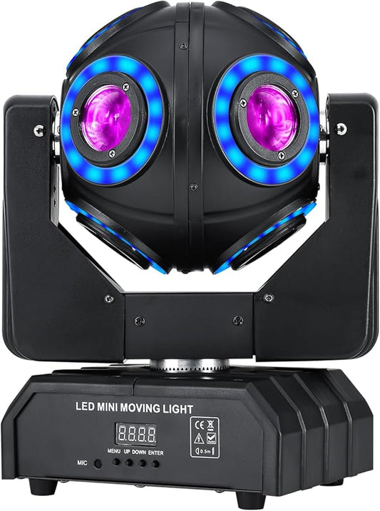 Moving Head Light 8 LED RGBW Beam DJ Light with DMX512 Sound Activated 360°Rotation Stage Lighting for DJ Party Bar Disco Show Club Wedding Stage