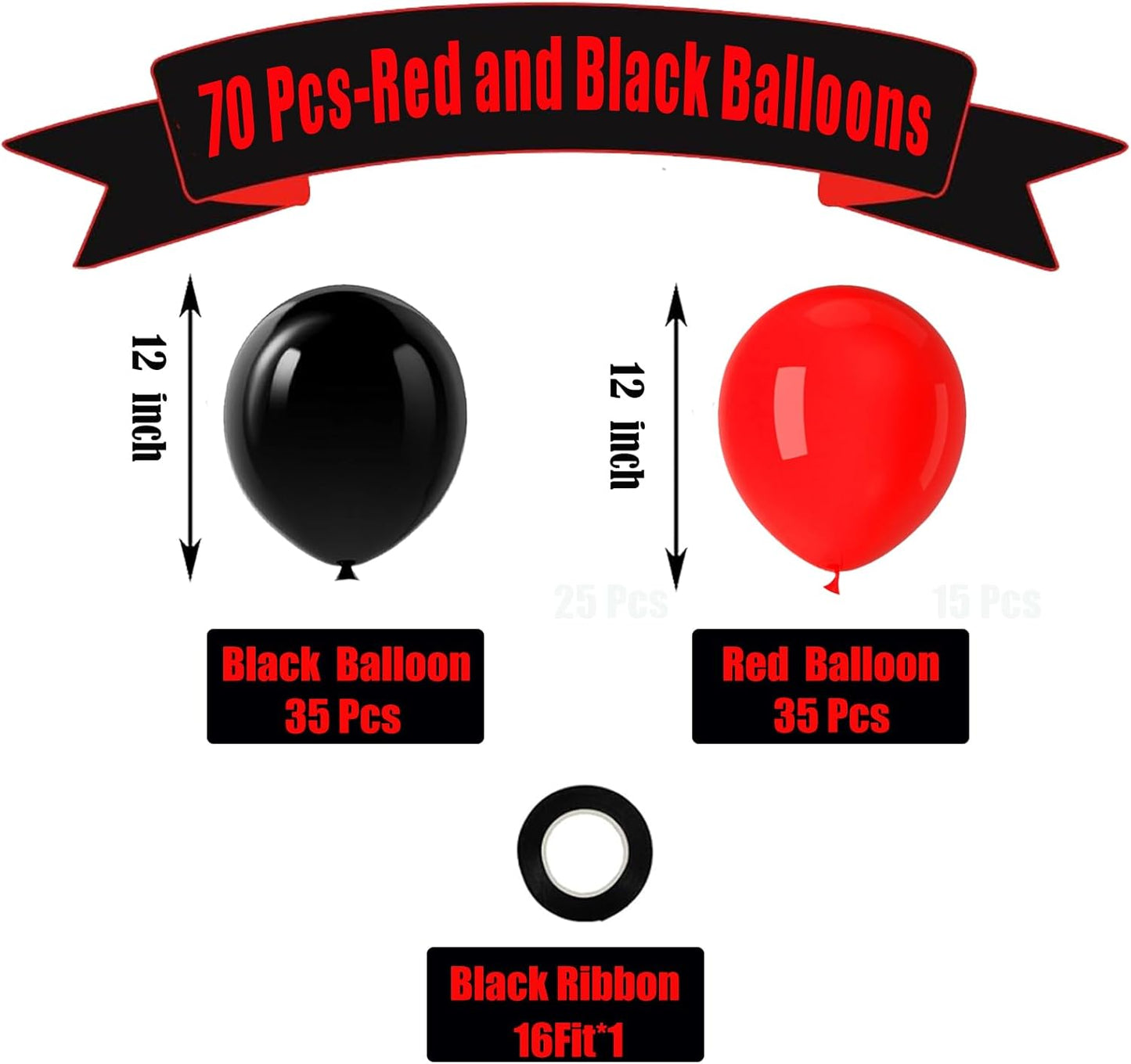 Red and Black Balloons, 70 Pack 12 Inch Black and Red Latex Balloons for Birthday Graduation Wedding Racing Car Poker Card Party Decoration