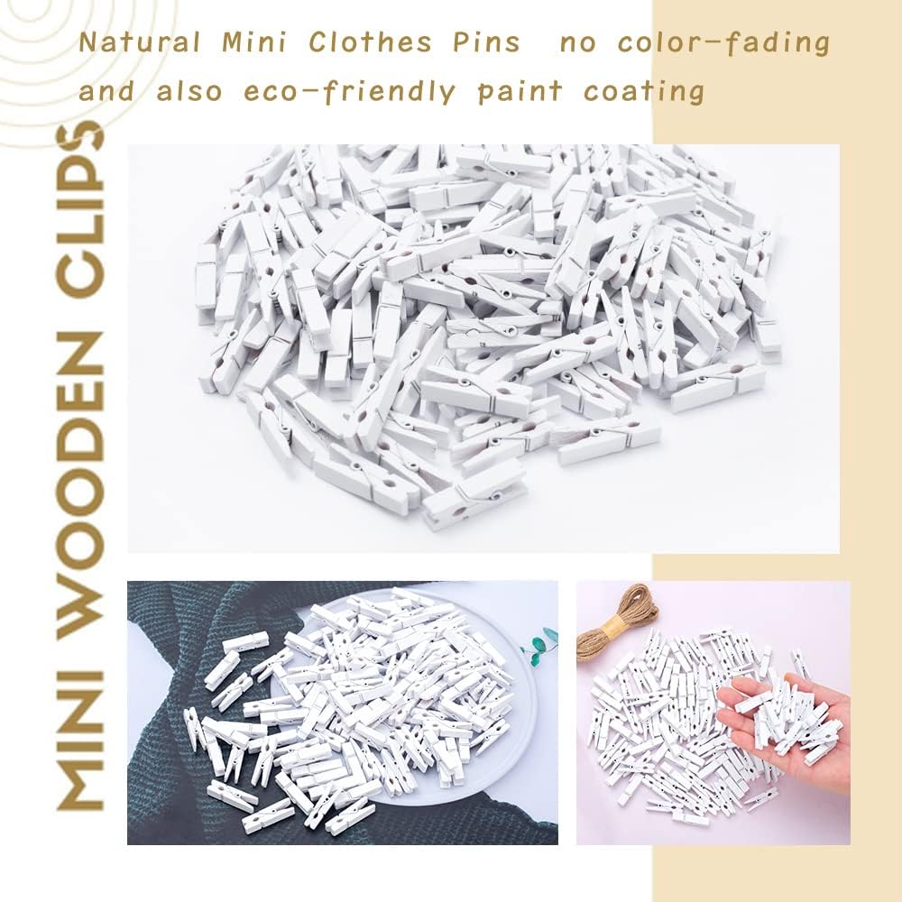 Clothes Pins, 130 Pcs Wooden Clothes Pin, 1.4 Inch White Clothespins, Mini Clothes Pins for Photo, Baby Shower, Party, Crafts DIY Project