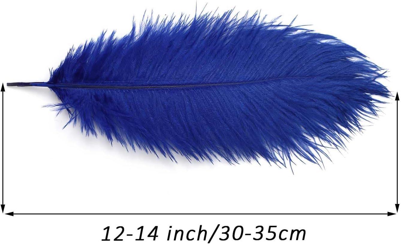 YAKRUNA 30PCS Royal Blue Ostrich Feathers Bulk 12-14 Inches for Centerpieces for Wedding Birthday Gatsby Party, Decorative Plumes for Vase & Table & Christmas Tree Decor (30-35cm, Blue)