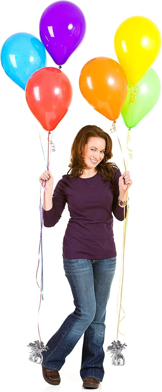 ROYALHOUSE Metallic Plastic Wrapped Balloon Weights for Party Decorations, 12 Pcs (Silver)