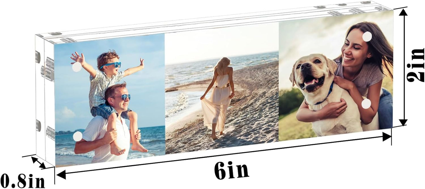 HELPLEX 3 Pack 2x6 Acrylic Picture Frames, 20mm Thicker Frameless Clear Double Sided Magnetic Frame, Free Standing Desktop Display Stand