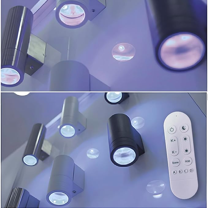 Bling RF Remote Control RGB Colour Changing Lighting LED Double Up and Down Outdoor Wall Light,White Temperature 2700k- 6500k RGB+CCT Exterior Wall Lighting (2 Pack)