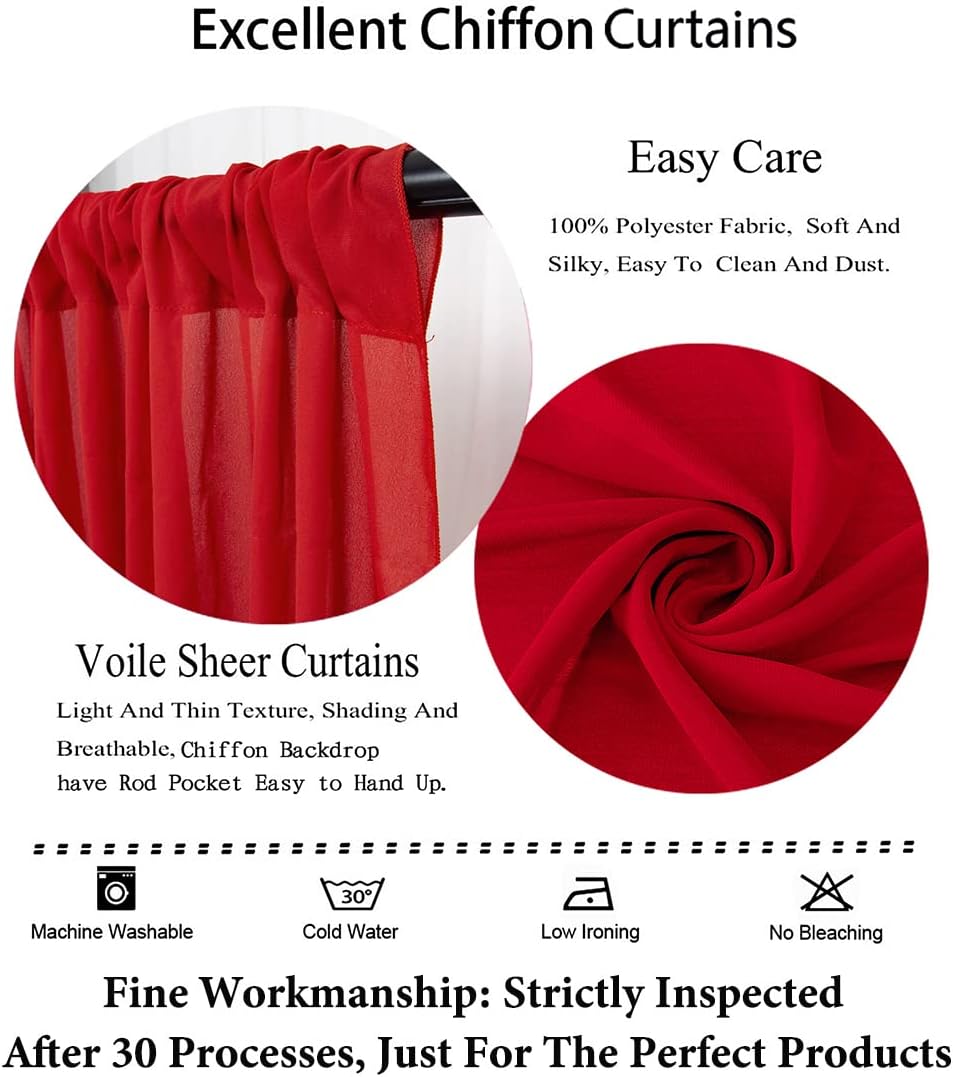 DUOBAO Red Chiffon Backdrop Curtain-2 Panels 29x96-Inch Wedding Backdrops Drapes Beach Curtains for Living Room Voile Window Photography Background for Weddings Ceremony