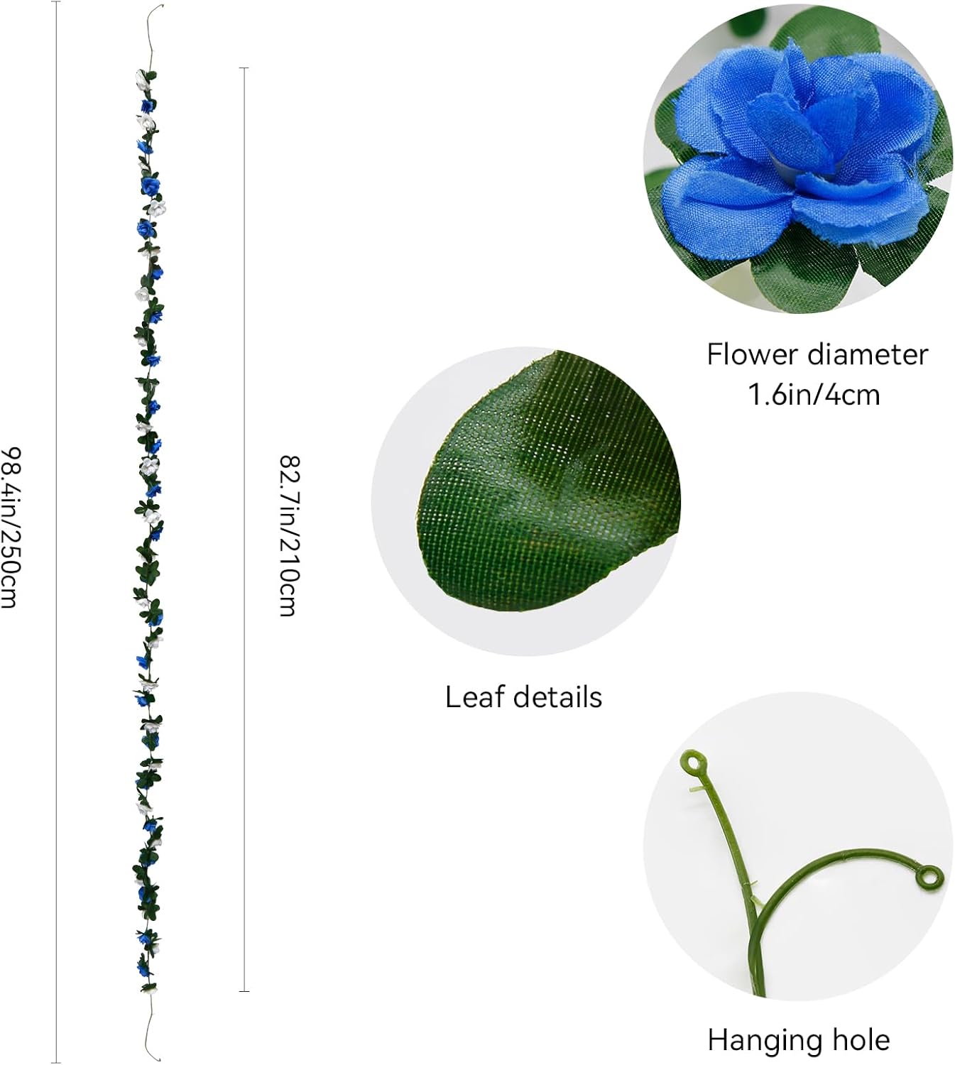 12 PCS 98.4 FT Artificial Flower Garland Rose Garland for Wedding Room Decor（12,Blue）