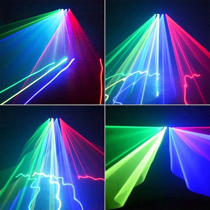 U`King DJ Laser Lights, 4 Beam Effect Party Lights Sound Activated DJ RGBY LED Projector Party Light by DMX Control for Dancing Birthday Bar Pub Stage Lighting