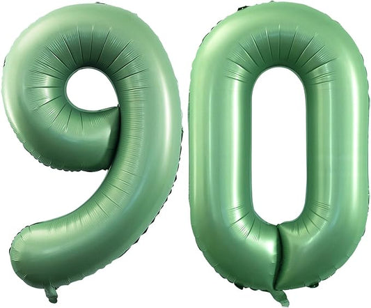 GOER Number 90 Balloons for 90th Birthday Party Decorations,42 Inch Jumbo Foil Helium Balloons for 90th Anniversary (Sage Green)