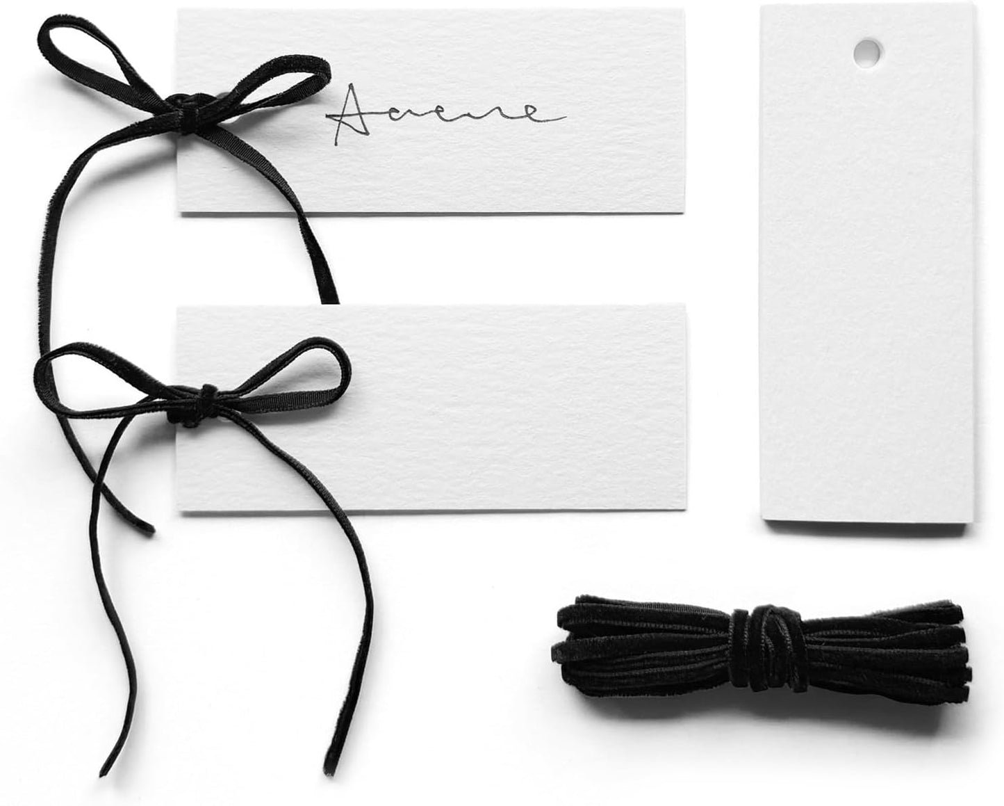 50 Pcs Place Cards for Table Setting -3.94"X1.57" Table Place Cards with Velvet Ribbon,Name Cards for Wedding Dinner Party Events (Black)