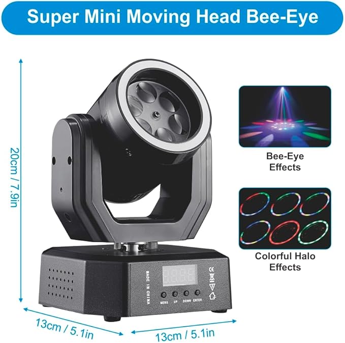 Mini Moving Head Light, 30W Compact Led DJ Stage Lights Moving Head Bee-Eyes with Halo Effects, Remote/ DMX512/ Sound Control for Wedding DJ Party Disco Club Small Venues