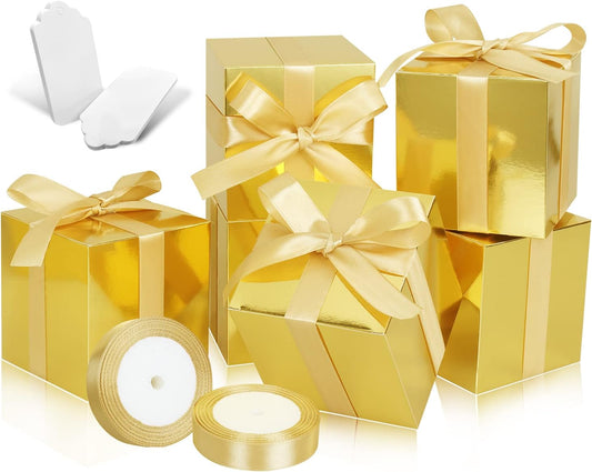 100 Pack Small Gift Boxes, 3x3x3 Inches Favor Boxes Gold Paper Gift Boxes with Lids for Presents, Crafting, Cupcake Boxes, Gifts, Candy Boxes for Wedding Party Bridal Shower Baby Shower Favors