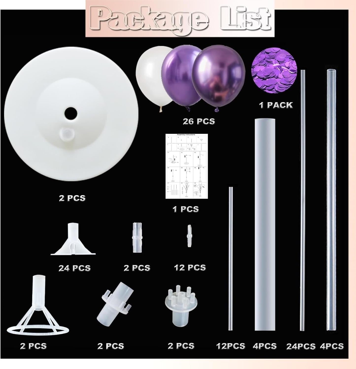 Balloon Column Kit Set of 2 With Confetti Balloons Included - Metallic Purple Balloon Tower with Stand, Base, and Pole,Backdrop Decoration for Wedding, Baby Shower, Birthday Party, Bachelorette Party