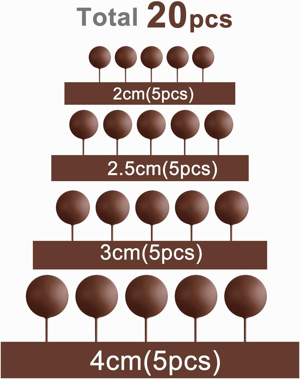 ASTARON 20 Pcs Ball Cake Topper Decorations Mini Balloons Cake Topper Sticks Brown Balls Cake Picks Cake Topper Balls Cake Decorations for Wedding Birthday Cake Decorations
