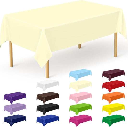 QZYL 12 PCS Ivory Plastic Tablecloths, 54 in x 108 in Dinner Table Cloths, Rectangle Table Cover for Birthday Party Family Gathering Wedding