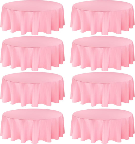 8 Pack Premium Pink Tablecloth - 108 Inch Round Table Covers - Washable Polyester Fabric - Wedding Party Reception Banquet Buffet Restaurant