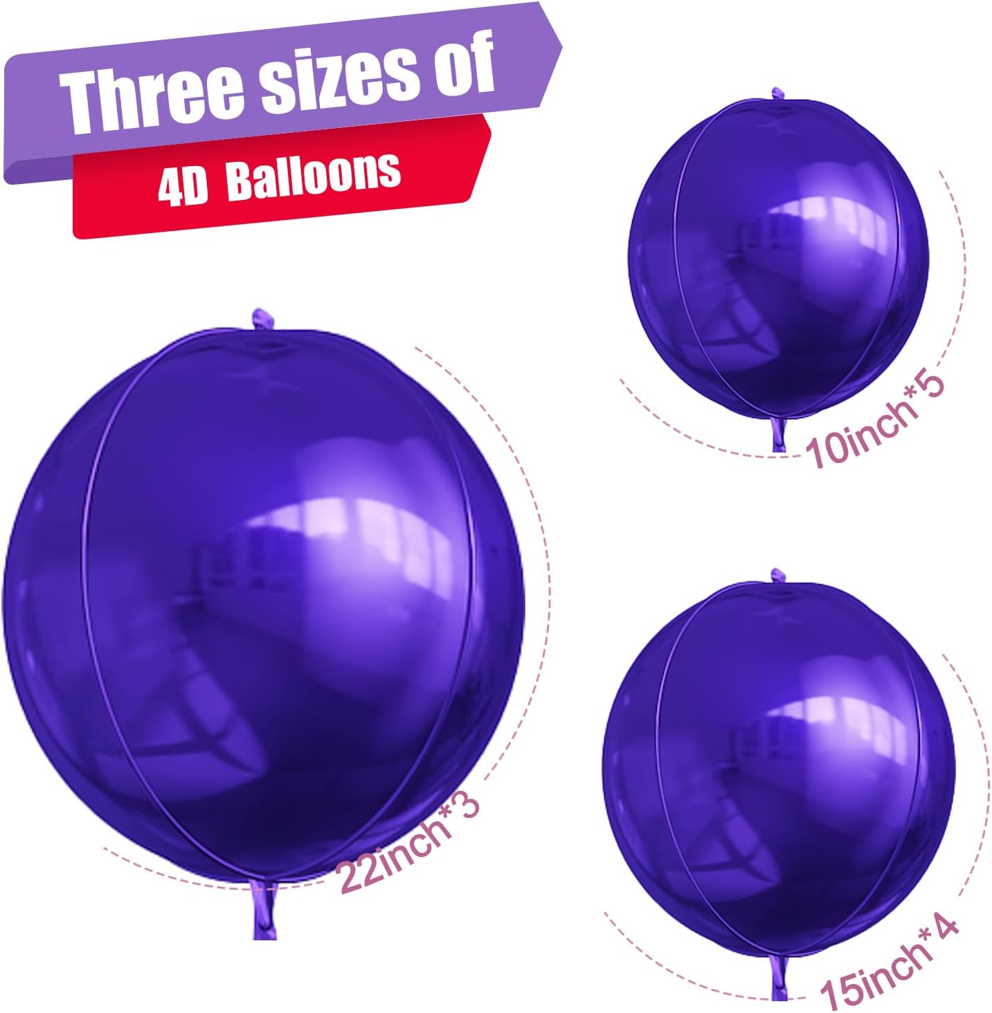 12Pcs Dark Purple Round Foil Balloons, 22" 15" 10" 4D Helium Ball Balloon, Metallic Purple Foil Balloon for Galaxy Birthday Graduation Wedding Anniversary New Year Eve Disco Prom Party Decorations