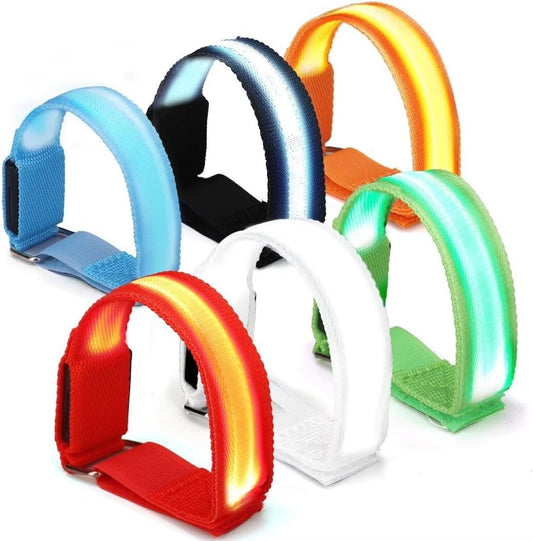Dilabnba XL Glow Bracelets 6PCS, Reflective LED Bracelets - Adjustable Light Up Arm Bands for Adults Kids Night Running/Cycling Safety, Pet Safety Light, Concerts Rave Party Supplies (Multi-Color)