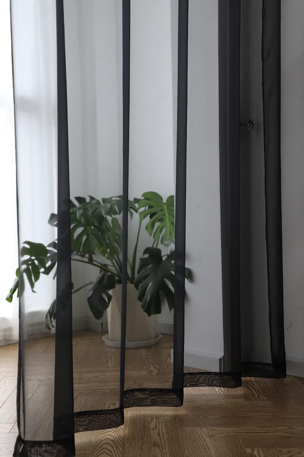 Window Black Sheer Curtains 84 Inches Long 2 Panels Sheer Curtain Basic Rod Pocket Panel for Bedroom Children Living Room Yard Kitchen (Black, 52" W x 84" L | 2 pcs)