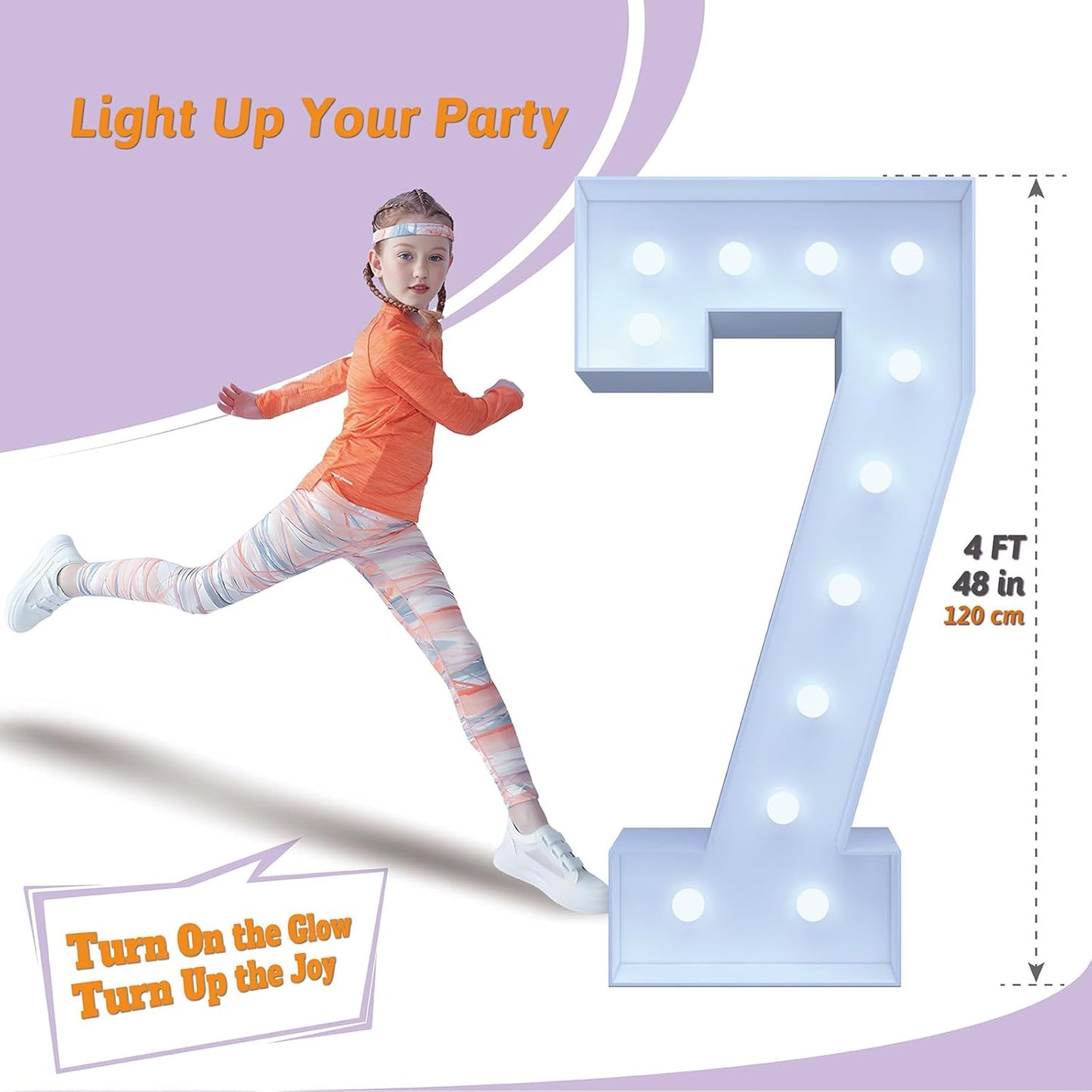 4FT Marquee Light Up Numbers 7 – Cool White LED, Easy to Assemble Foam Board with Back Support, Large Marquee Light Up Numbers for Birthday, Wedding, Party, Anniversary, Baby Shower Decor