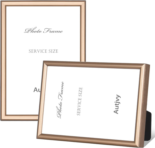 5x7 Picture Frame Set of 2, Gold - Brushed Brass Modern Simple Thin Aluminum Metal Photo Frame with HD Real Glass, Display for Tabletop and Wall Collage, 2 Pack