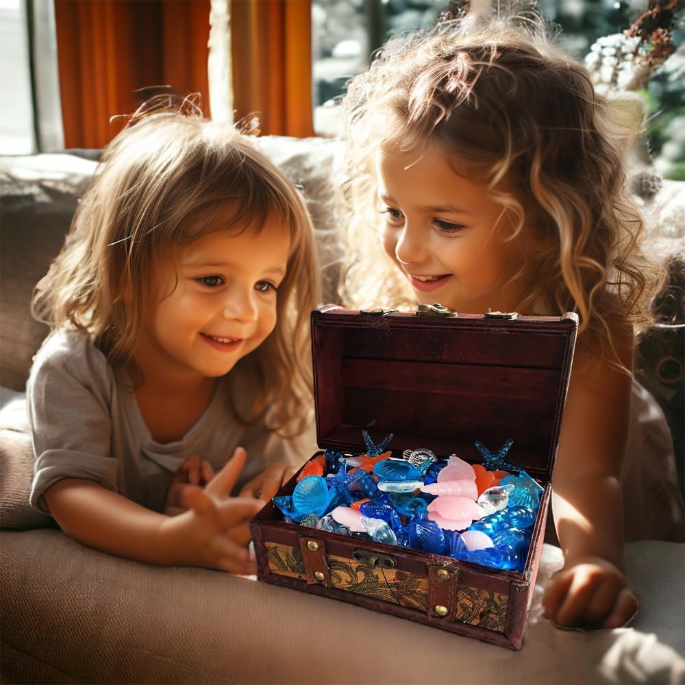 Blue Sea Shells Starfish Conch Acrylic Gems Under The Sea Party Decorations Gemstones for Mermaid Party Favors Decorations,Beach Theme,Vase Filler, Table Scatters, Fish Tank Decorations,14 OZ