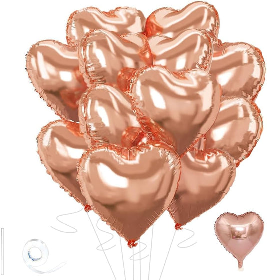 Rose Gold Heart Balloons，18 Inch Foil Mylar Love Heart Shaped Balloons for Anniversary Wedding Engagement Celebration Birthday Party Baby Shower Valentines Decorations(12Pcs)