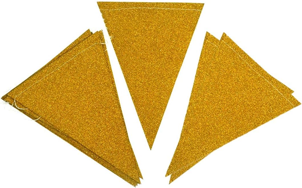 MerryNine Triangle Flag Bunting Banner, 3 Pack 30 Feet Vintage Style Pennant Banner for Wedding, Baby Shower, Event & Party Supplies 45pcs Flags (Triangle Flag - Gold Glitter)