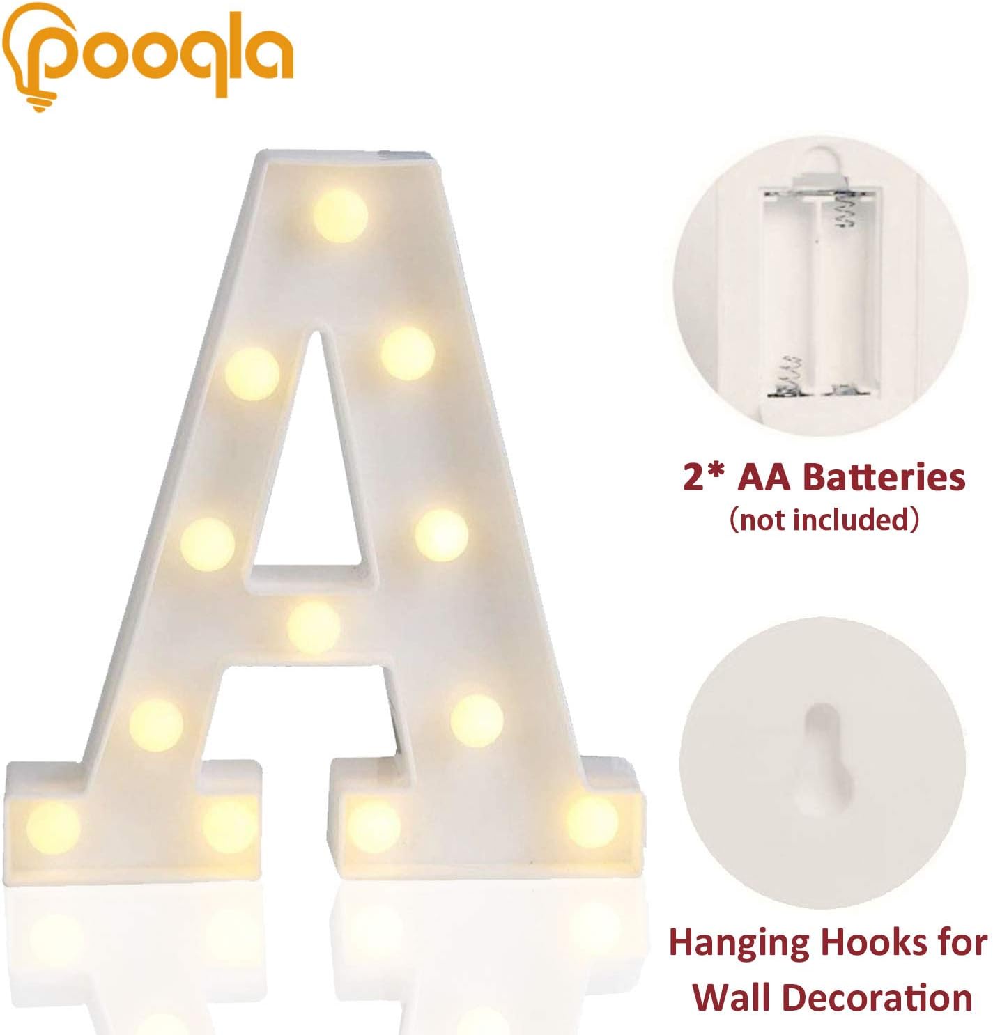 Pooqla LED Marquee Letter Lights Sign, Light Up Alphabet Letter for Home Party Wedding Decoration A