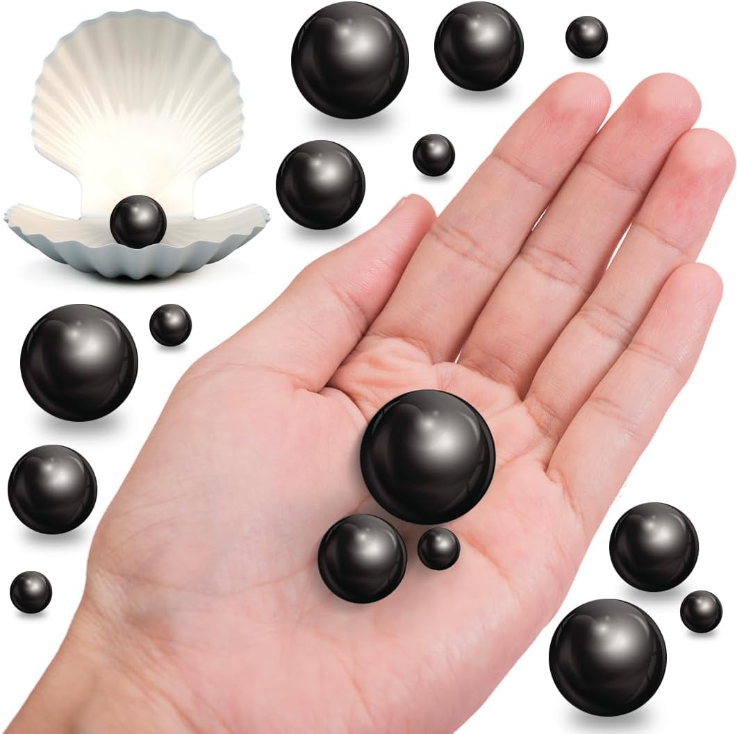 150Pcs Black Polished No Hole Faux Pearl Beads for Vase Filling Decorations, Plastic Pearls Vase Fillers, Table Scatters, Wedding Centerpiece, Home Decor, 8/14/20 mm