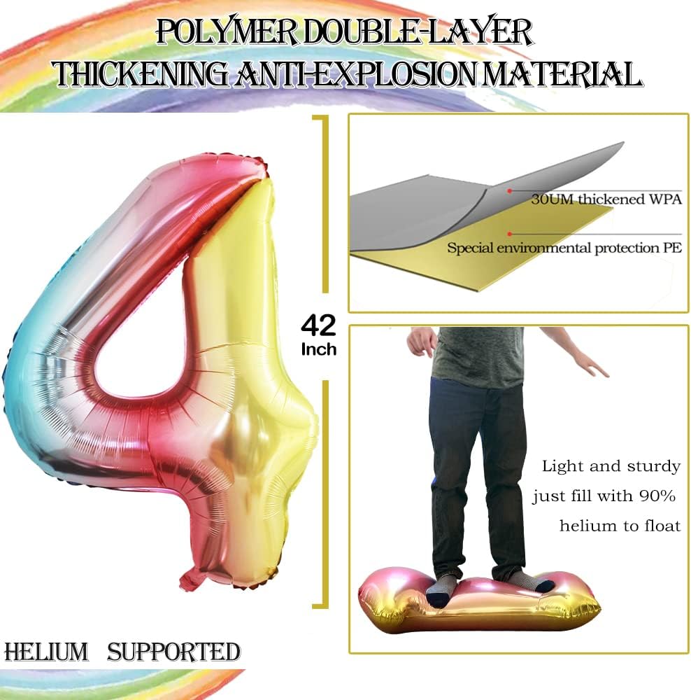 GOER Number 40 Balloons for 40th Birthday Party Decorations,42 Inch Jumbo Foil Helium Balloons for 40th Anniversary (Rainbow)