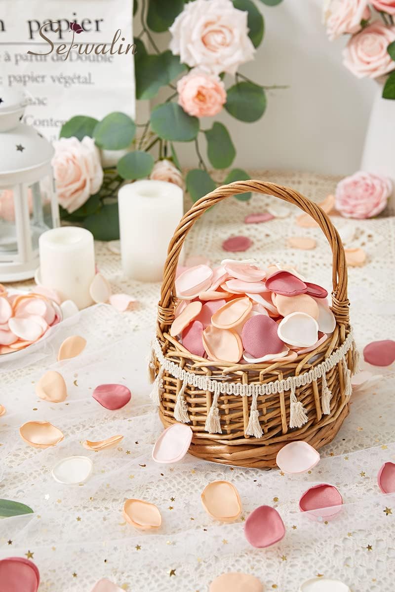 Serwalin 300Pcs Silk Rose Petals Artificial Flower Petals for Weddings Champagne Gold Petals Fake Flower Girl Petals for Wedding Flower Girl Basket Aisle Runner Bridal Shower (4 Color Mixes)
