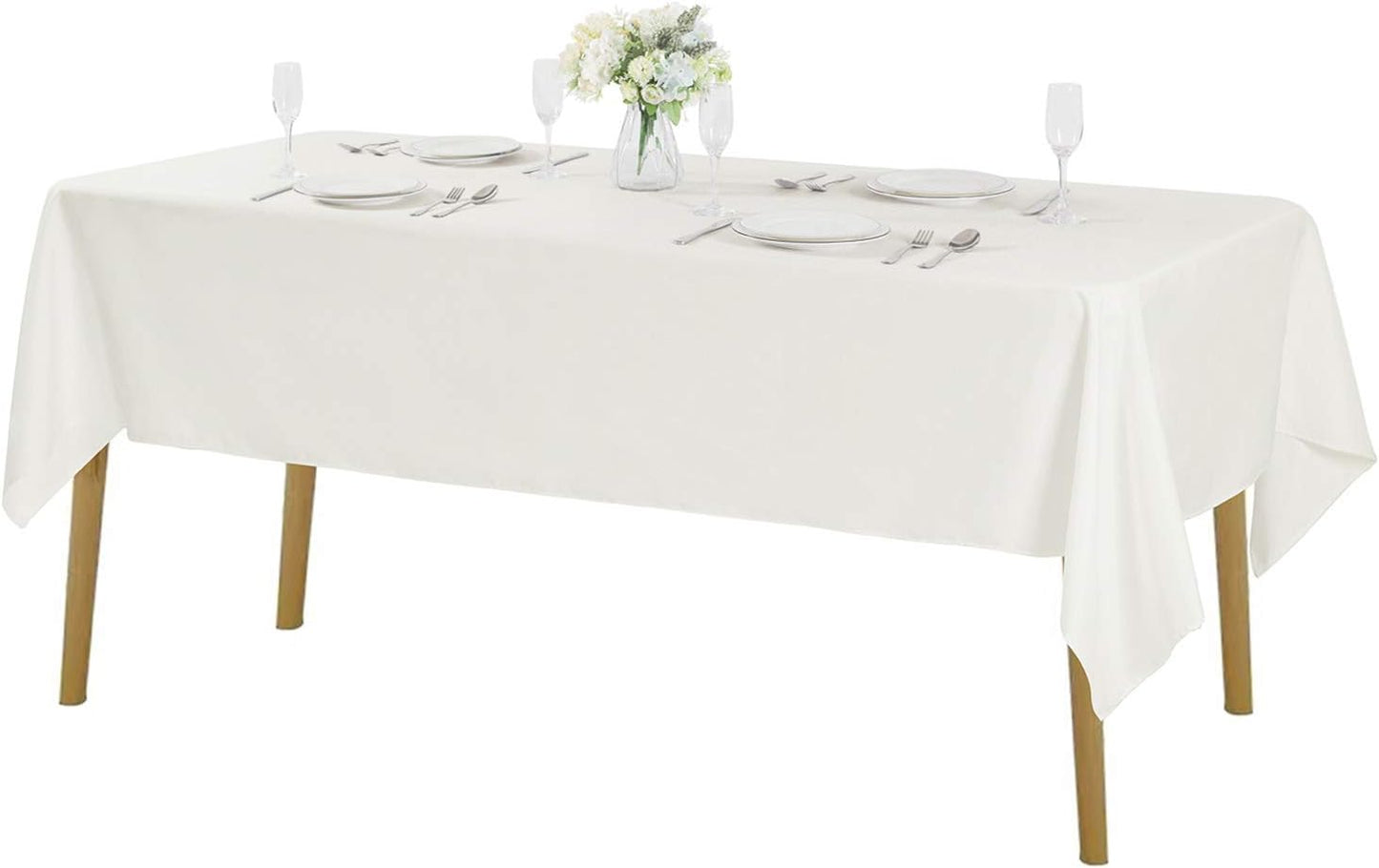 Rectangle Tablecloth 60x102 inch Washable Polyester Fabric Table Cloth for Wedding Party Dining Banquet Decoration（60x102, Ivory）