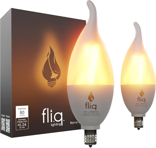 Fliq | LED Flame Light Bulb | 2 Pack | 2W | 4 Modes | Flickering Flame Bulb | 2023 Release | (Mini Frosted E12)