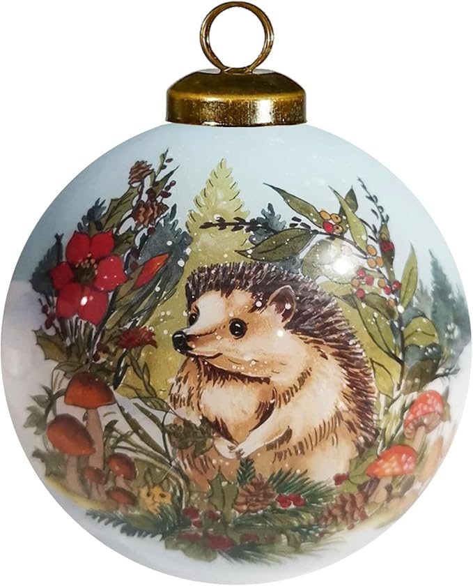 Hedgehog Christmas Ornament – Hand-Painted Glass Winter Hedgehog Ornament – Woodland Animal Ornament for Christmas Tree – Cute Hedgehog Decoration Gift