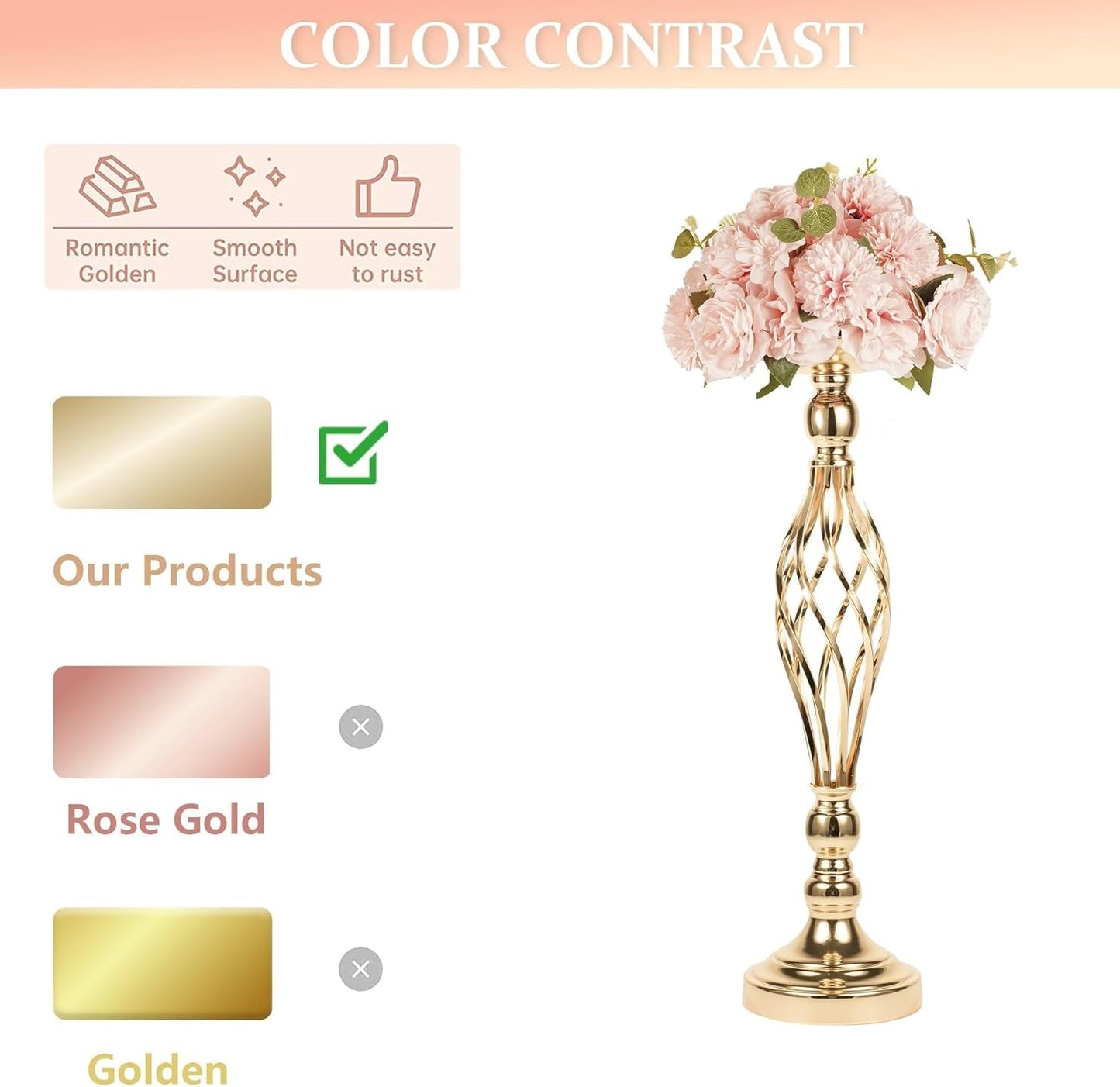 LANLONG 2pcs Metal Gold Candle Holders Road Lead Table Centerpiece Stand Pillar Candlestick for Wedding Candelabra Flowers Vases