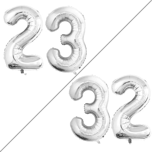GOER Number 23 Balloons for 23rd Birthday Party Decorations,42 Inch Jumbo Foil Helium 32 Balloons for 32nd Birthday Party Decoration (Silver)