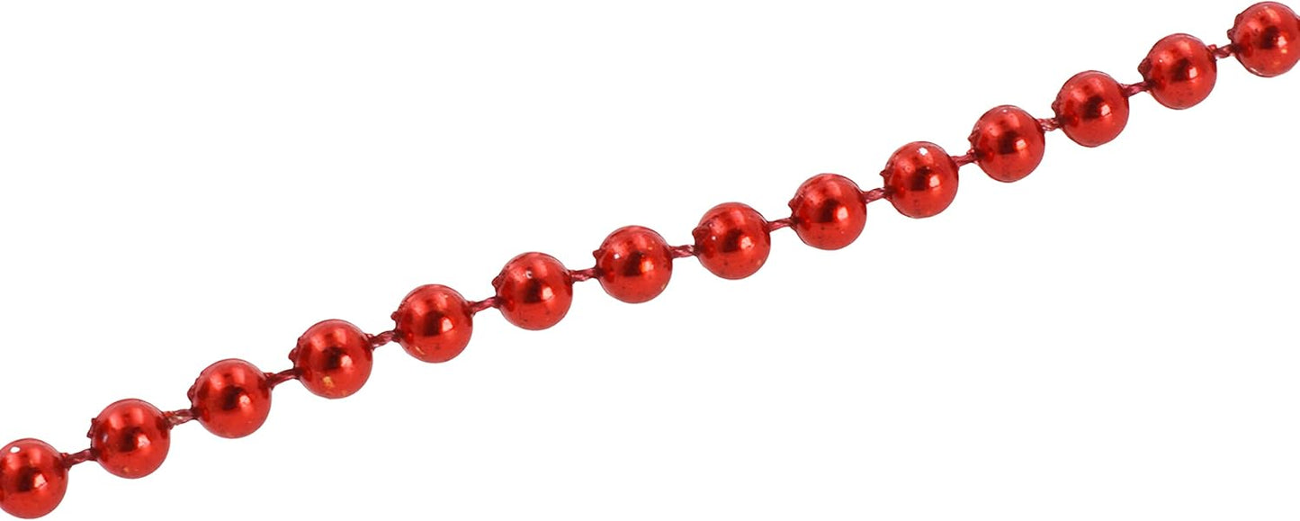 Mandala Crafts 4mm Faux Red Pearl Beads Roll - 44 Yards Strand of Fake Pearls Chain Garlands Spool String for Christmas Tree, Wedding, Party, Vases, DIY Decoration