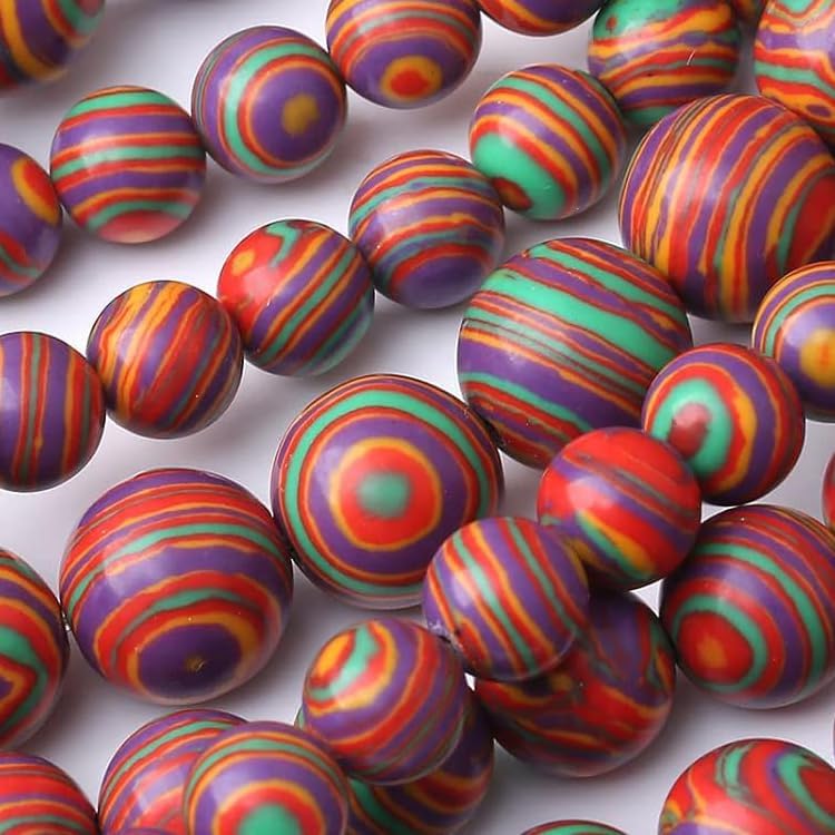 Painted Peacock Turquoise Stone Beads Gemstone Round Crystal Energy Jade Beads Stone Beads for Jewelry Making DIY Bracelet Necklace Jewelry Making 1 Strand 15.5inch 45PCS 8MM