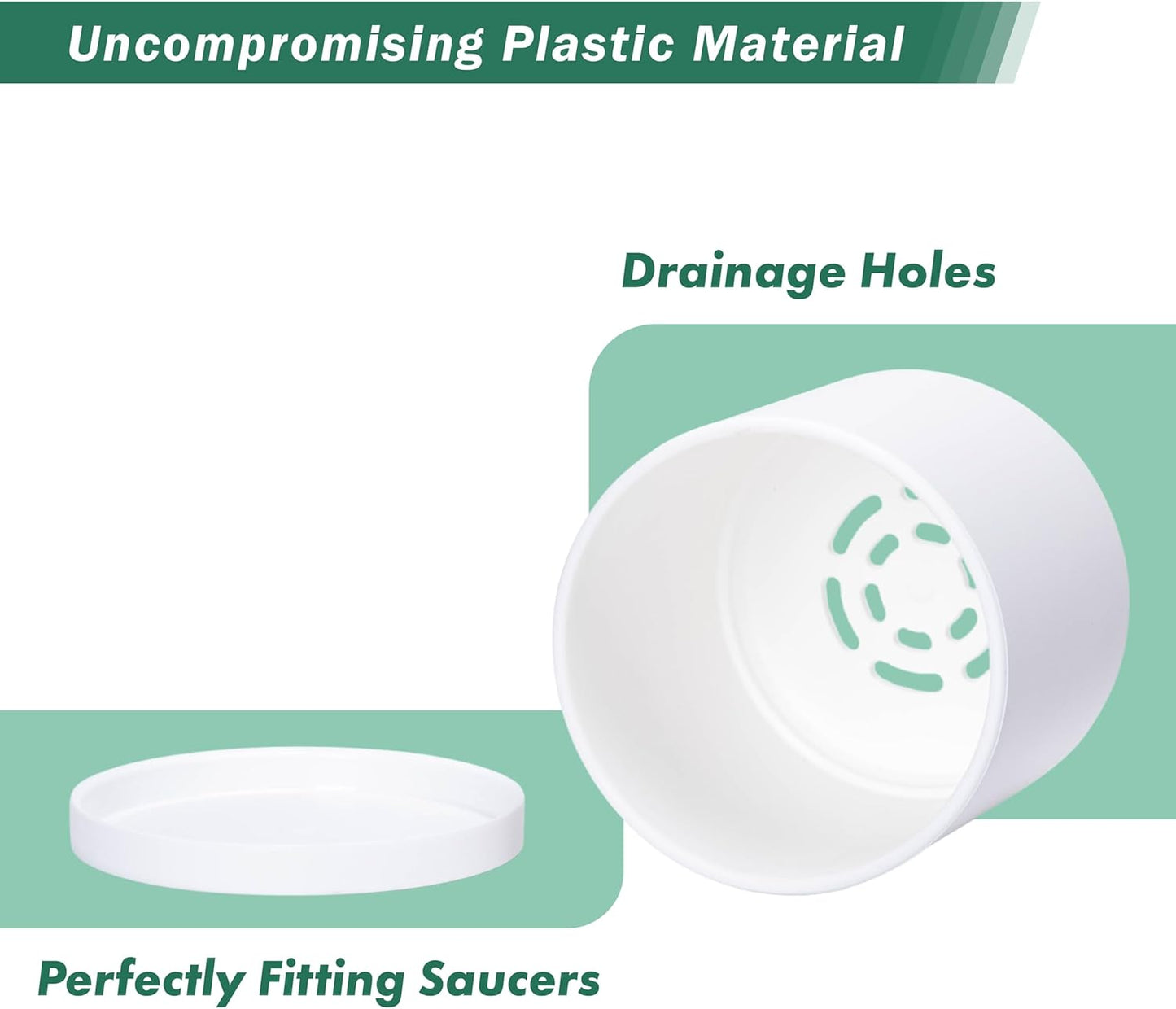 D'vine Dev 4 Pack 4 Inch Modern Plastic Plant Pots, Small Garden Planters for Plant with Drainage Holes and Saucers, White Color, 74-Z-E-2