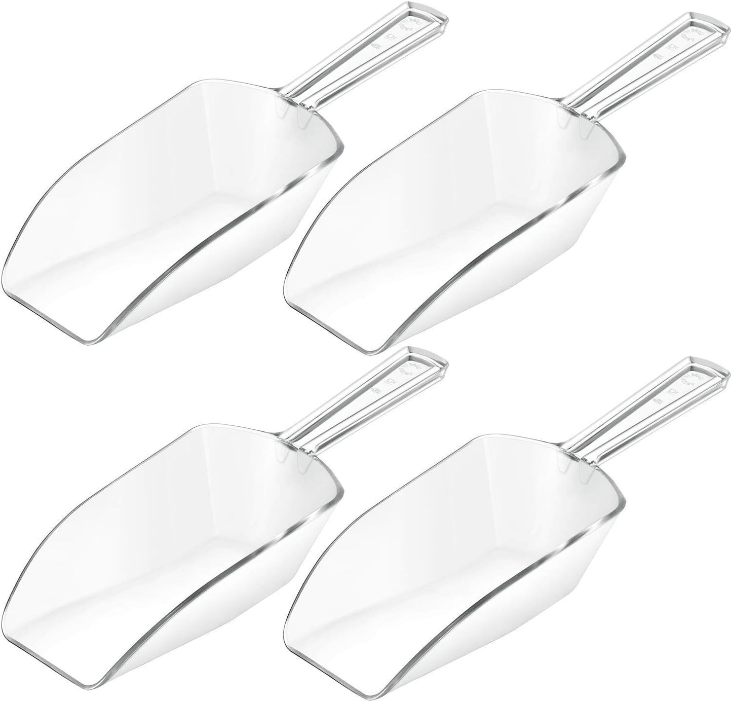 Hestya 4 Pcs Christmas Multi Purpose Clear Plastic Scoops for Candy Buffet Acrylic Kitchen Ice Food Popcorn Scoops for Protein Powders, Ice Cream, Coffee, Tea Jar (7.8 Inch)
