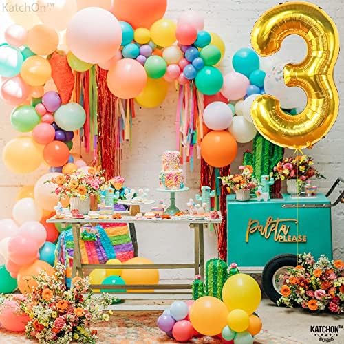 KatchOn, Giant Gold Number 3 Balloon - 40 Inch | Gold 3 balloon Number for 3rd Birthday party Decorations for Boys | Gold Three balloon, 3 Year Anniversary Decor | 3 Year Anniversary Decorations