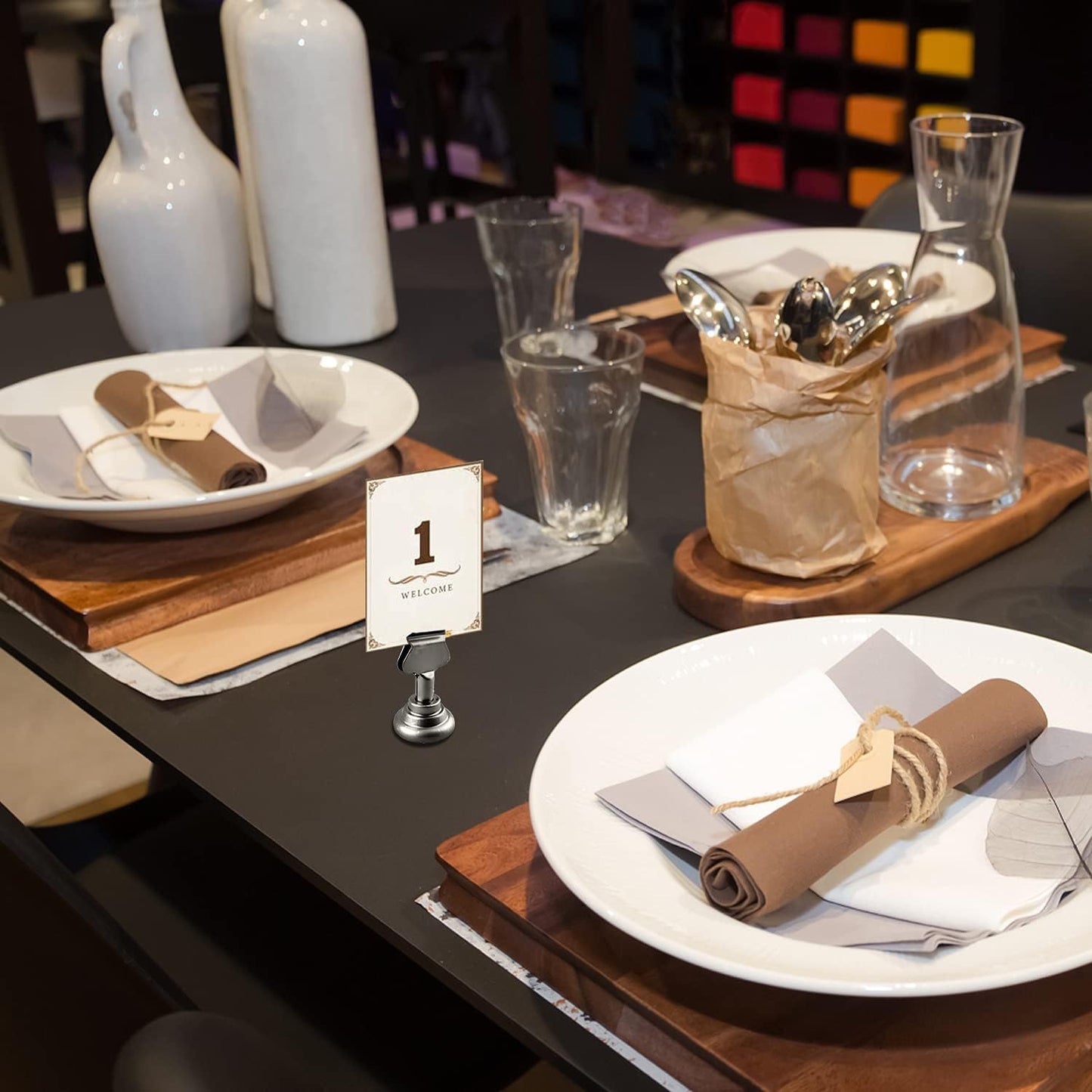 Urban Deco 16PK Table Number Holders Place Card Holders 1.7 Inch Table Card Holders Steel Card Holders for Photos, Food Signs, Memo Notes, Weddings, Restaurants, Birthdays(Silver)