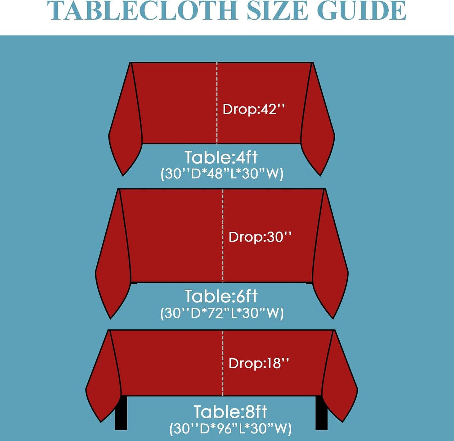 VidaFete Tablecloth 6 Pack 90 * 132inch Rectangle Table Cloth Polyester, Stain Wrinkle Resistant Polyester Dining Table Cover for Kitchen Dinning Party Wedding Rectangular Buffet Decoration(Red)