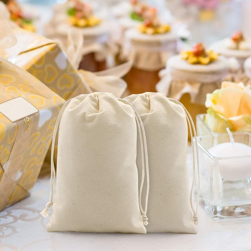 gobyhumm 20 Pieces Pure Cotton Drawstring Bags Muslin Bags Sachet Bag for Home Supplies （4 * 6"）