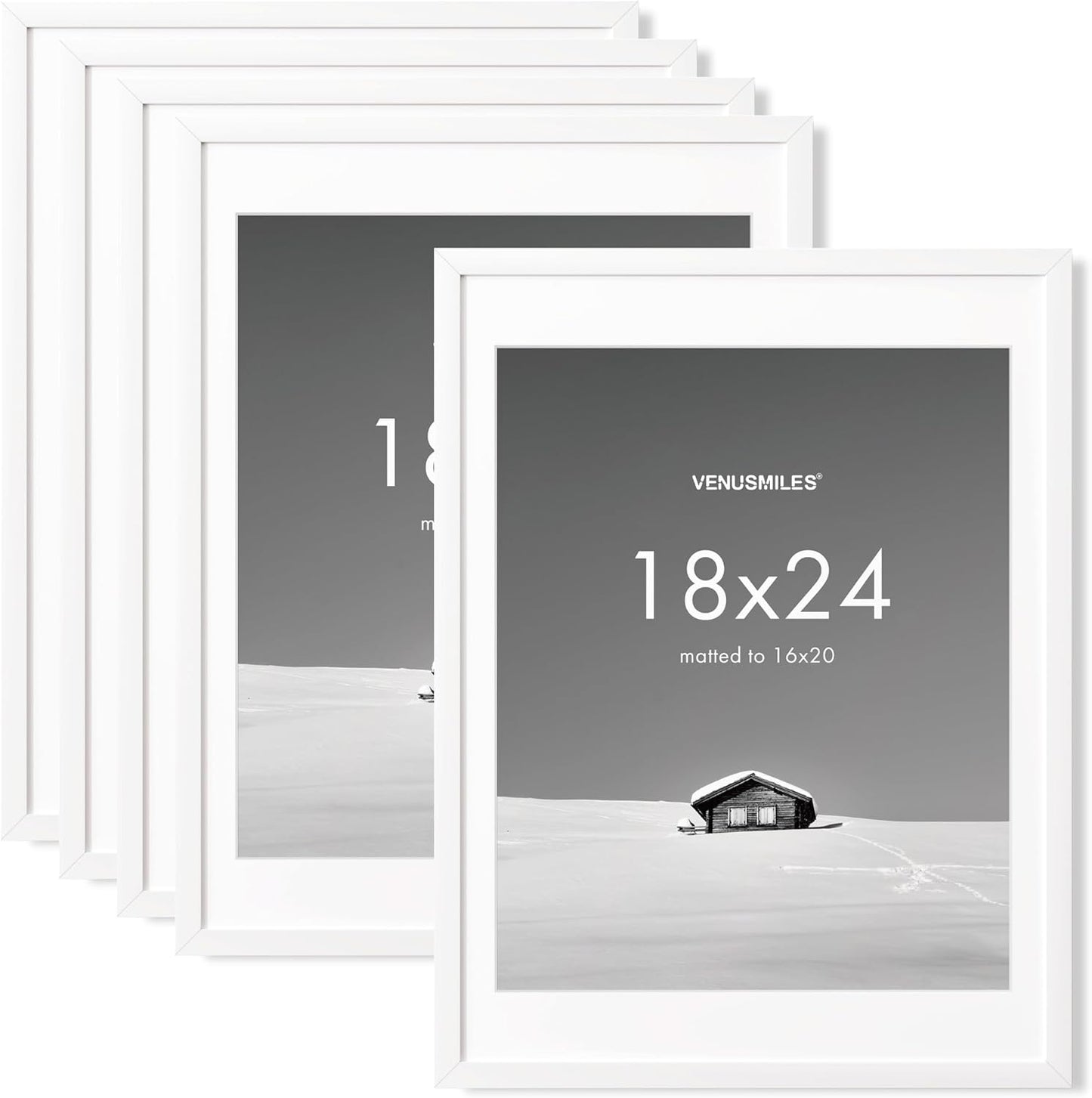 18x24 inch Picture Frame, 18x24 Photo Frames with 16x20 Removable Mat - High Definition Plexiglass - Vertical and Horizontal Display - Wall Hanging Poster Frame - White, 5 Pack