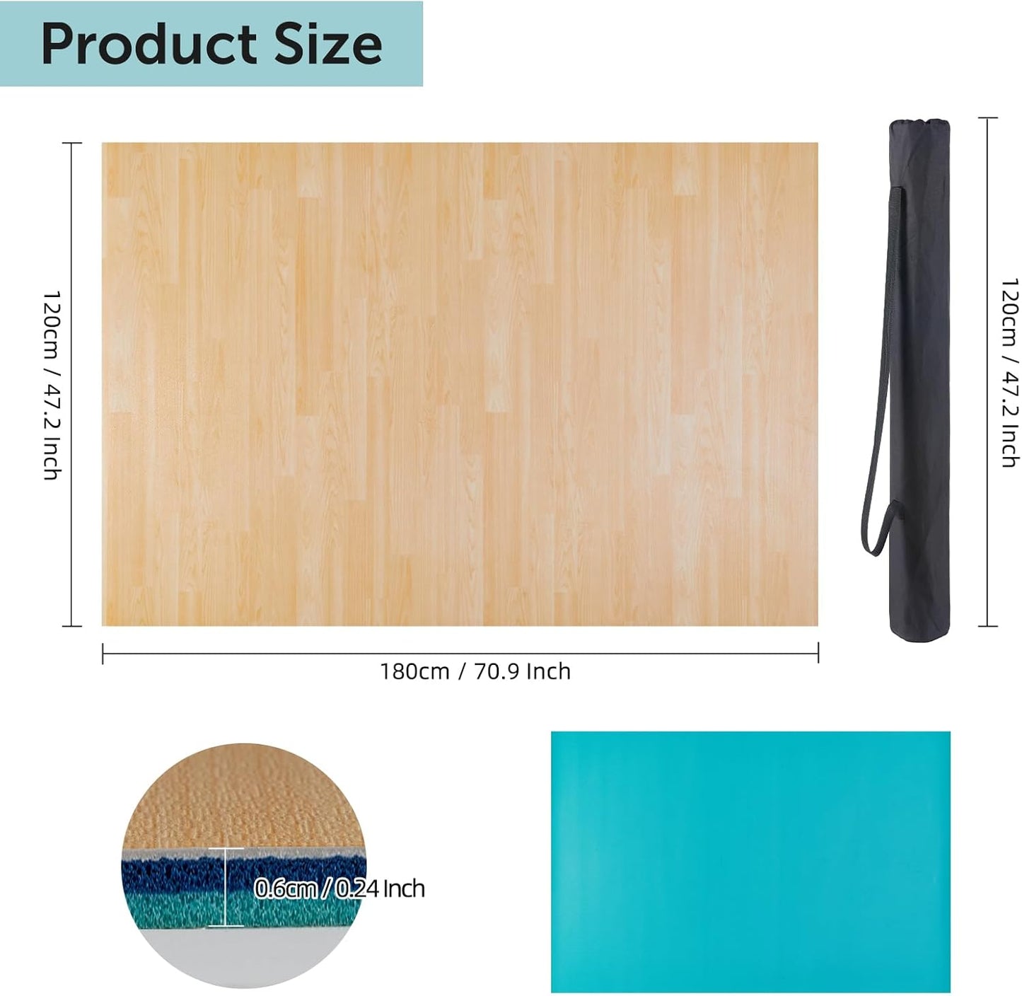 Marley Dance Floor, Portable PVC Dance Mat 4x6 Feet with Carry Bag Non-Slip Shock-Absorbing Vinyl Flooring for Ballet Jazz Tap Home Studio Practice -4.5MM Thick for Adults and Kids