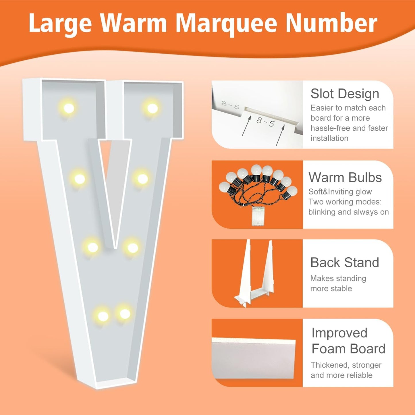 3FT Marquee Letters, Mosaic Large Letters V for Birthday Party, Light Up Letter for Wedding Backdrop Decoration Anniversary Baby Shower Day Decor, Pre-Cut Big Foam Board Frame Kit