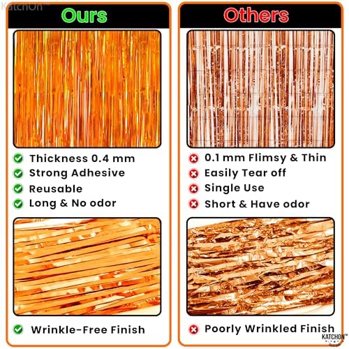 KatchOn, Orange Streamers - Pack of 2 | Orange Fringe Backdrop, Basketball Party Decorations | Tinsel Backdrop for Birthday, BabyShower, Bachelorette, Anniversary, Thanksgiving, Halloween Decorations