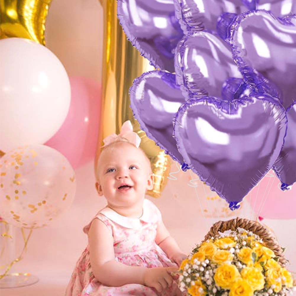 Light Purple Heart Balloons，18 Inch Light Purple Foil Mylar Love Heart Shaped Balloons for Anniversary Wedding Engagement Celebration Birthday Party Baby Shower Valentines Decorations(12Pcs)
