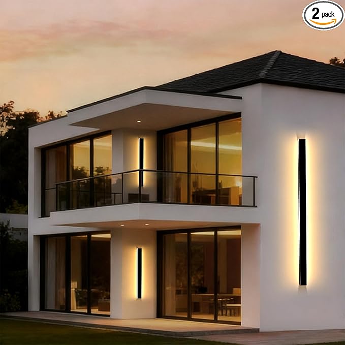 92.5in Exterior Wall Light, 3000k LED Modern Outdoor Lights, 2 Pack Black Porch Lights Outdoor Waterproof, Exterior Lighting Fixtures Wall Mount for House Garage Door